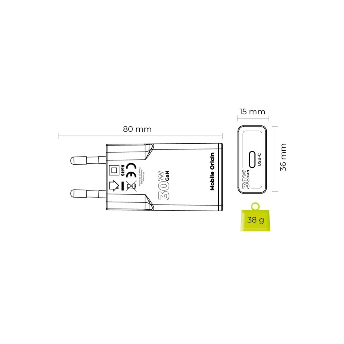 30W adaptér Mobile Origin GaN Slim Charger MO17 - bílý - iSTYLE CZ