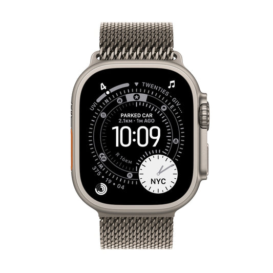Apple Watch Ultra 3 GPS + Cellular 49mm přírodně titanové pouzdro s přírodně titanovým milánským tahem z titanu - M (otevřený) - iSTYLE.cz