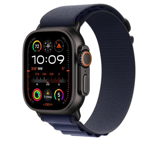 Apple Watch 44/45/46/49mm námořnicky modrý Alpský tah – střední – provedení z černého titanu - iSTYLE CZ