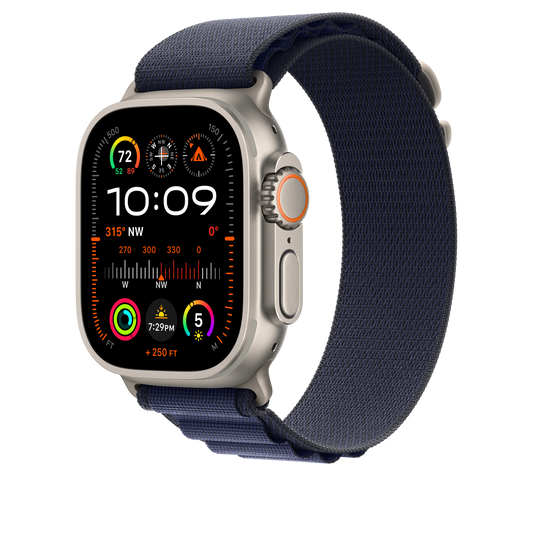 Apple Watch 44/45/46/49mm námořnicky modrý Alpský tah – malý – provedení z přírodního titanu - iSTYLE CZ