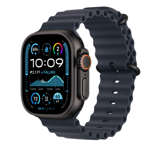Apple Watch 44/45/46/49mm námořnicky modré prodloužení Oceánského řemínku – provedení z černého titanu - iSTYLE CZ