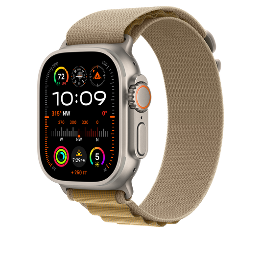 Apple Watch 44/45/46/49mm žlutohnědý Alpský tah – velký – provedení z přírodního titanu - iSTYLE CZ
