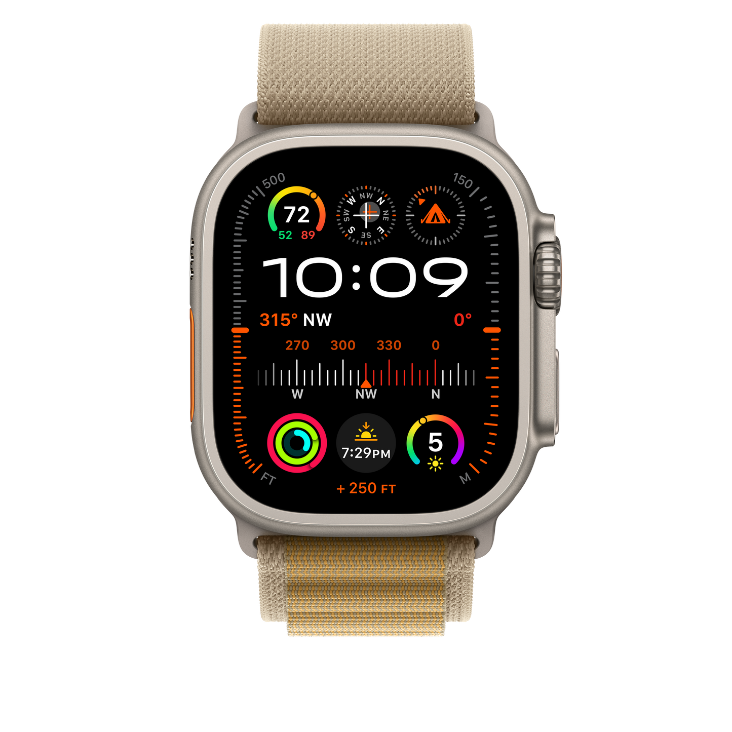 Apple Watch 44/45/46/49mm žlutohnědý Alpský tah – velký – provedení z přírodního titanu - iSTYLE CZ