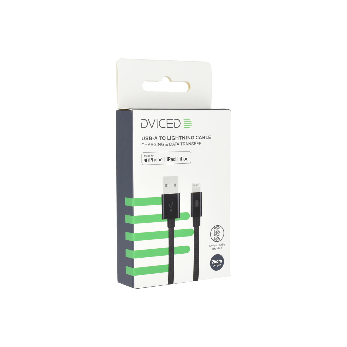 Pletený kabel USB-A / Lightning Dviced 0,25 m – černý - iSTYLE CZ