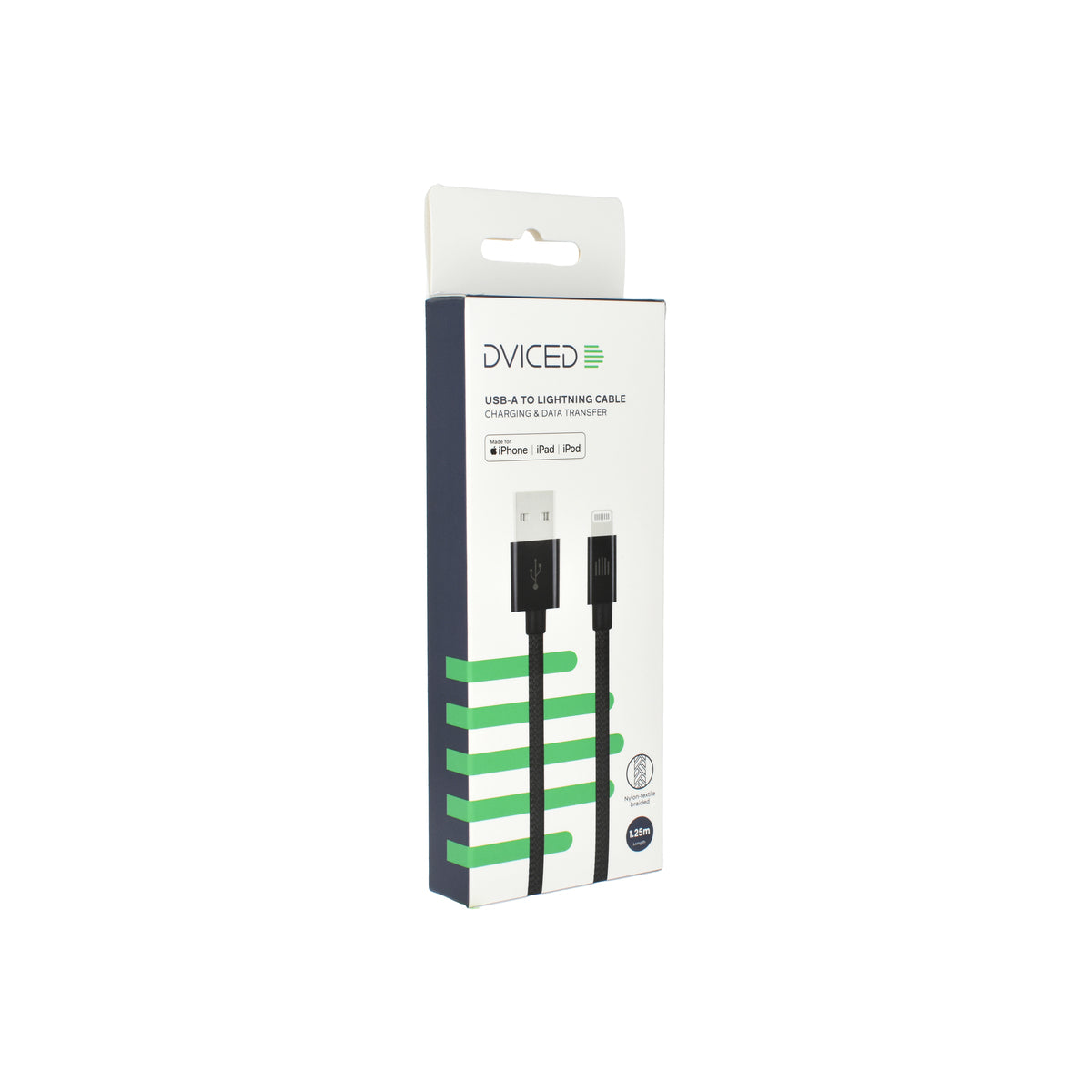Pletený kabel USB-A / Lightning Dviced 1,25 m – černý - iSTYLE CZ