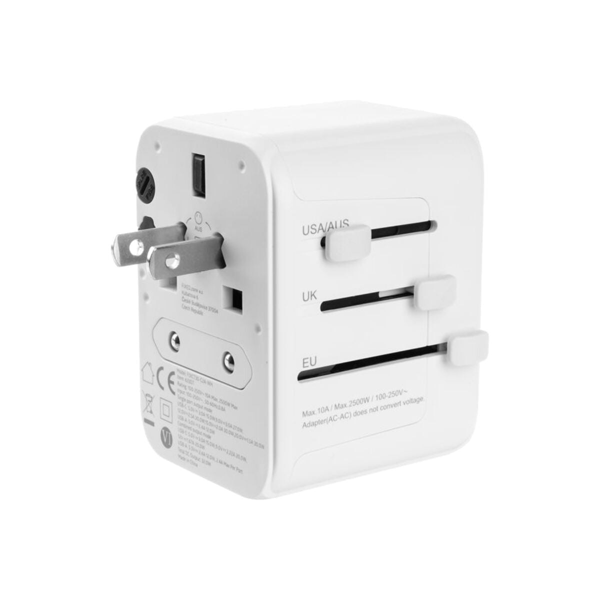 30W cestovní adaptér FIXED Voyager GaN (EU, UK, USA, AUS) - bílý - iSTYLE CZ