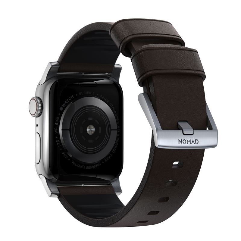 Řemínek pro Apple Watch 42/44/45/49 mm Nomad Active Strap Pro - hnědý se stříbrnou přezkou - iSTYLE CZ