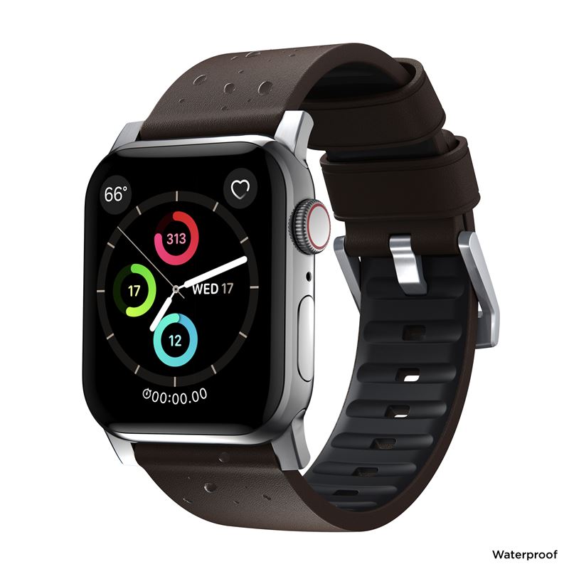 Řemínek pro Apple Watch 42/44/45/49 mm Nomad Active Strap Pro - hnědý se stříbrnou přezkou - iSTYLE CZ