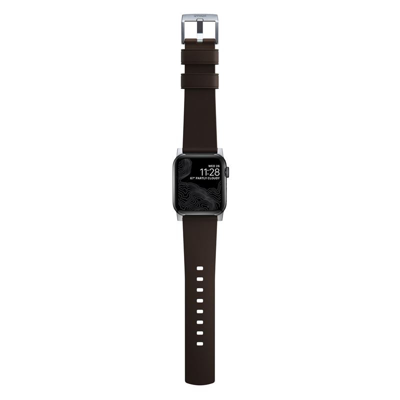 Řemínek pro Apple Watch 42/44/45/49 mm Nomad Active Strap Pro - hnědý se stříbrnou přezkou - iSTYLE CZ