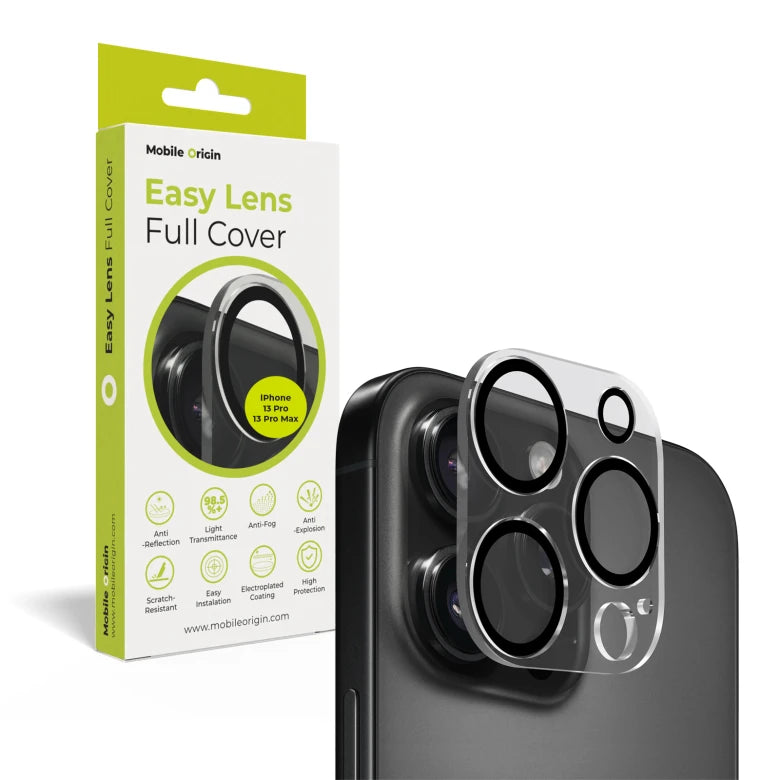 Sklo na fotoaparát pro iPhone 13 Pro / 13 Pro Max Mobile Origin Easy Lens Full Cover - průhledné