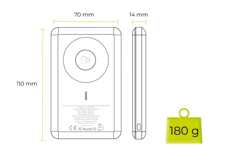10 000 mAh magnetická bezdrátová powerbanka Mobile Origin PB8
