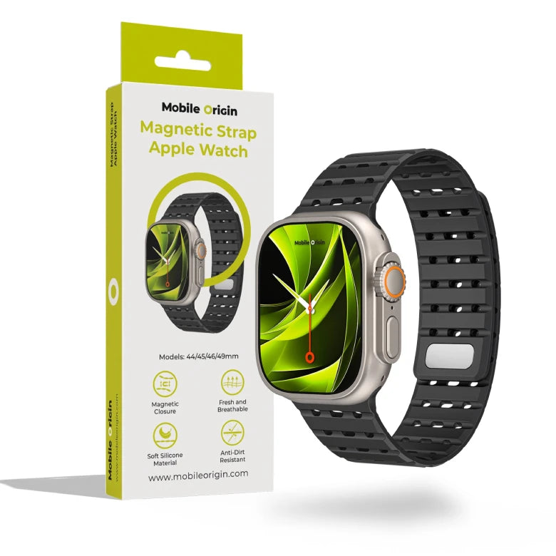 Řemínek pro Apple Watch 44/45/46/49 mm Mobile Origin Elegant Strap s magnetickým zapínáním – černý