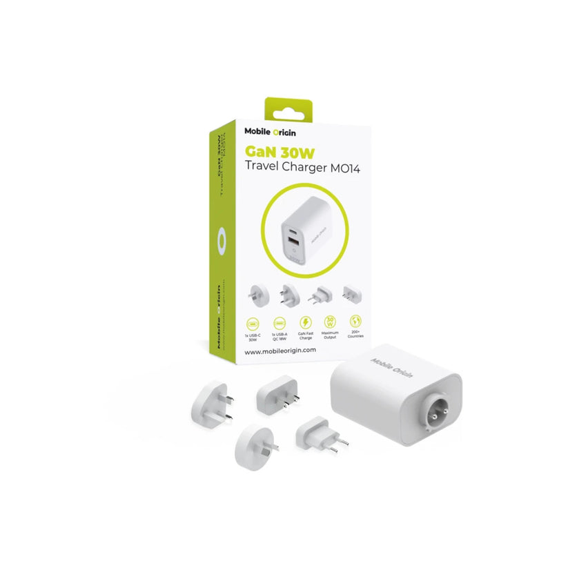 30W univerzální cestovní adaptér Mobile Origin GaN MO14 - bílý - iSTYLE CZ