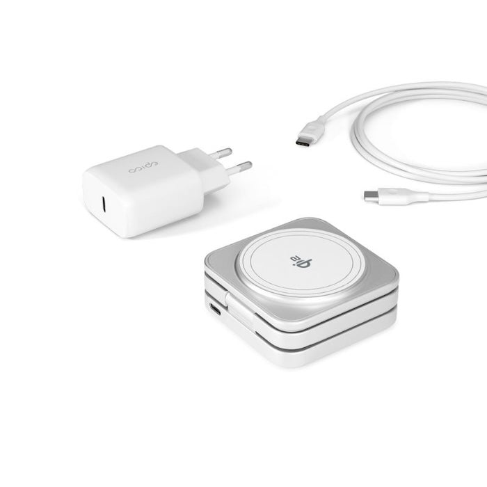 MagSafe cestovní nabíječka Epico UltraBase Qi2 3in1 Fold Alu Mag+ - bílá - iSTYLE CZ