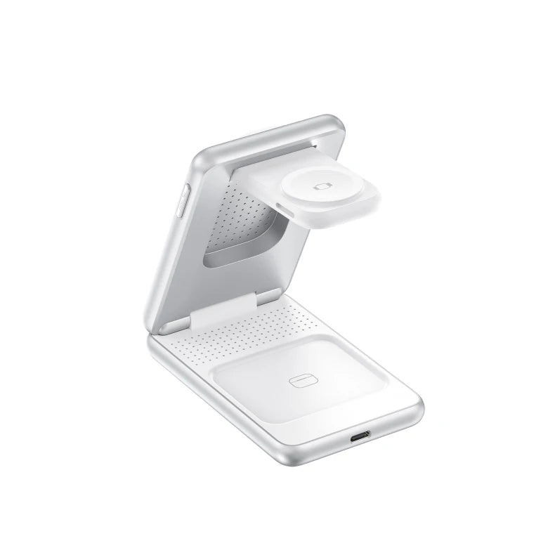 Bezdrátová nabíječka Mobile Origin 3in1 Foldable Qi2 Charger PW8 - stříbrná