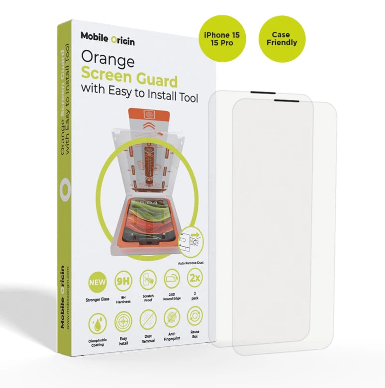 Ochranné sklo pro iPhone 15 / 15 Pro Mobile Origin Screen Guard s aplikátorem - 2 ks