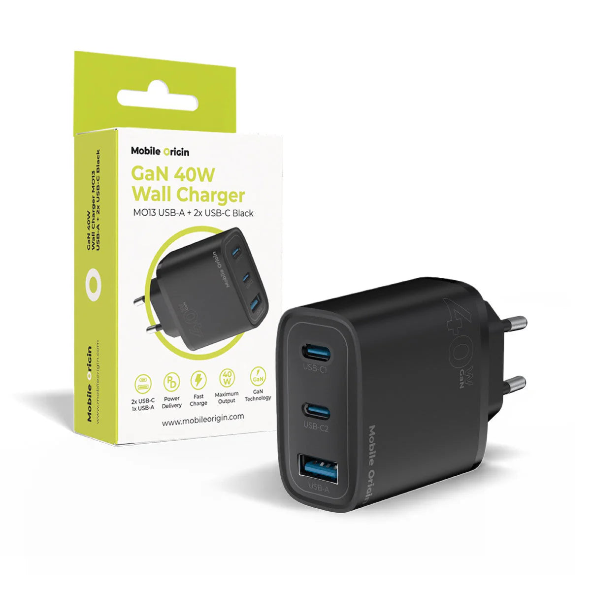 Síťová nabíječka Mobile Origin Dual USB-C a USB-A GaN Wall Charger 40W - iSTYLE.cz