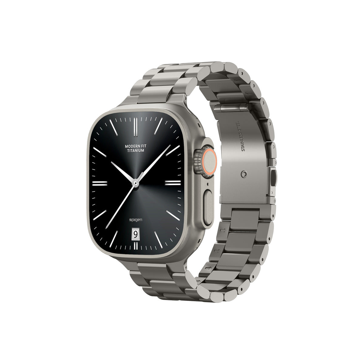 Řemínek pro Apple Watch 49mm/46mm/45mm/44mm Spigen Modern Fit Titanium Band - přírodně titanový - iSTYLE CZ