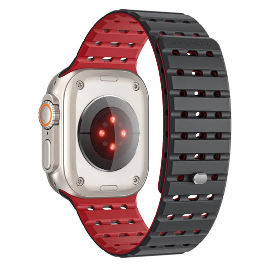 Řemínek pro Apple Watch 44/45/46/49 mm Mobile Origin Elegant Strap s magnetickým zapínáním – černo-červený