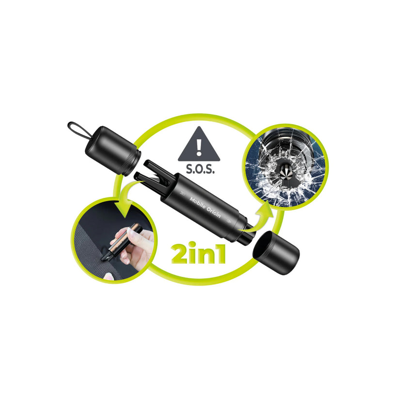 Bezpečnostní kladivo do auta 2v1 Mobile Origin Car Safety Hammer - šedé - iSTYLE.cz