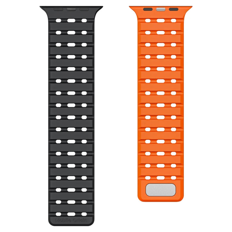 Řemínek pro Apple Watch 44/45/46/49 mm Mobile Origin Elegant Strap s magnetickým zapínáním – černo-oranžový