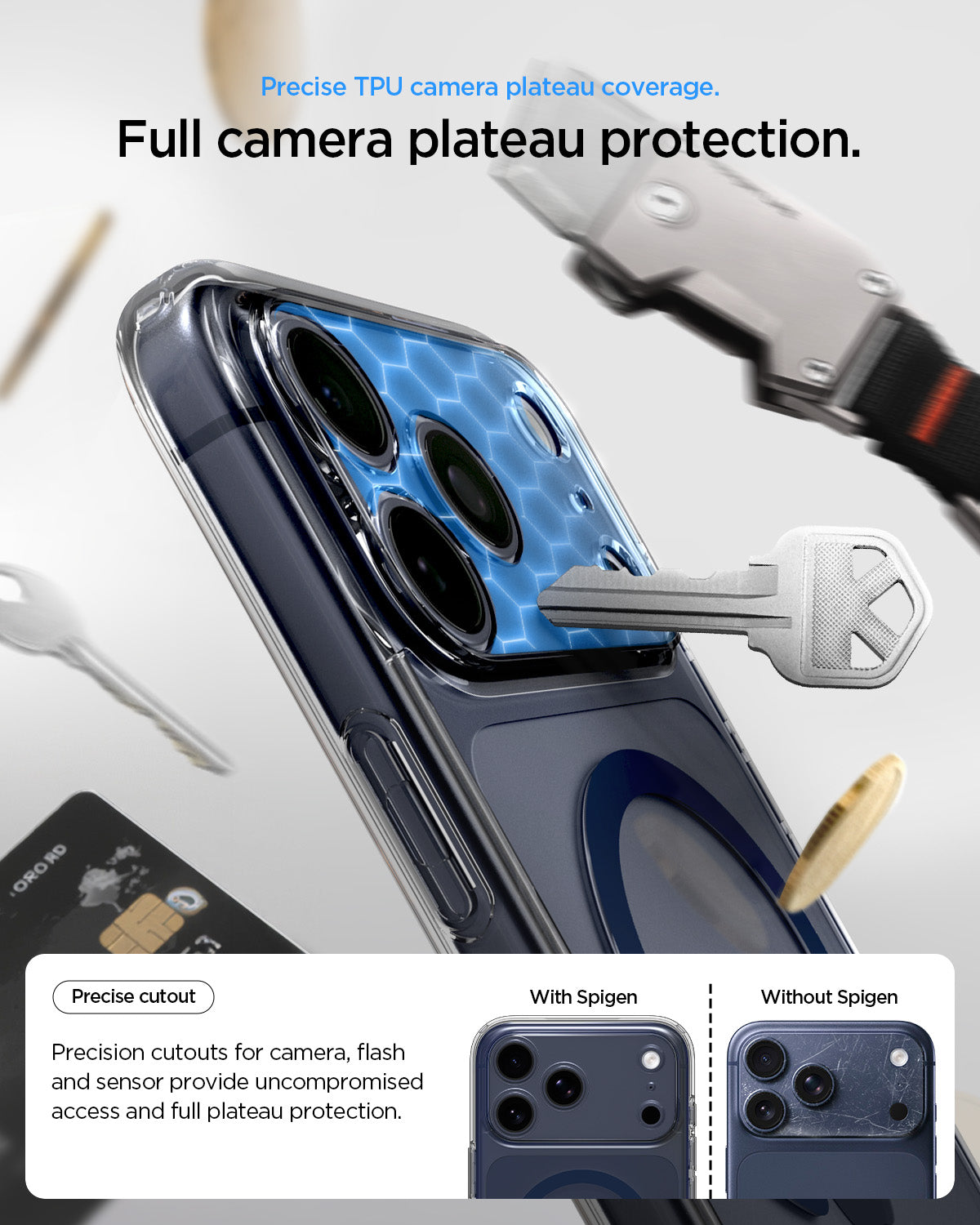 MagSafe kryt pro iPhone 17 Pro Max Spigen Ultra Hybrid - průhledný/modrý - iSTYLE.cz