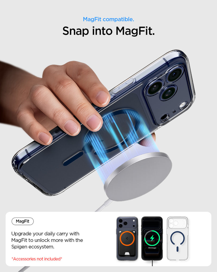 MagSafe kryt pro iPhone 17 Pro Max Spigen Ultra Hybrid - průhledný/modrý - iSTYLE.cz
