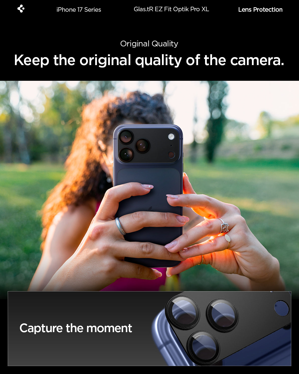 Sklo na fotoaparát pro iPhone 17 Pro Spigen Glass tR EZ Fit Optik Pro XL - černé