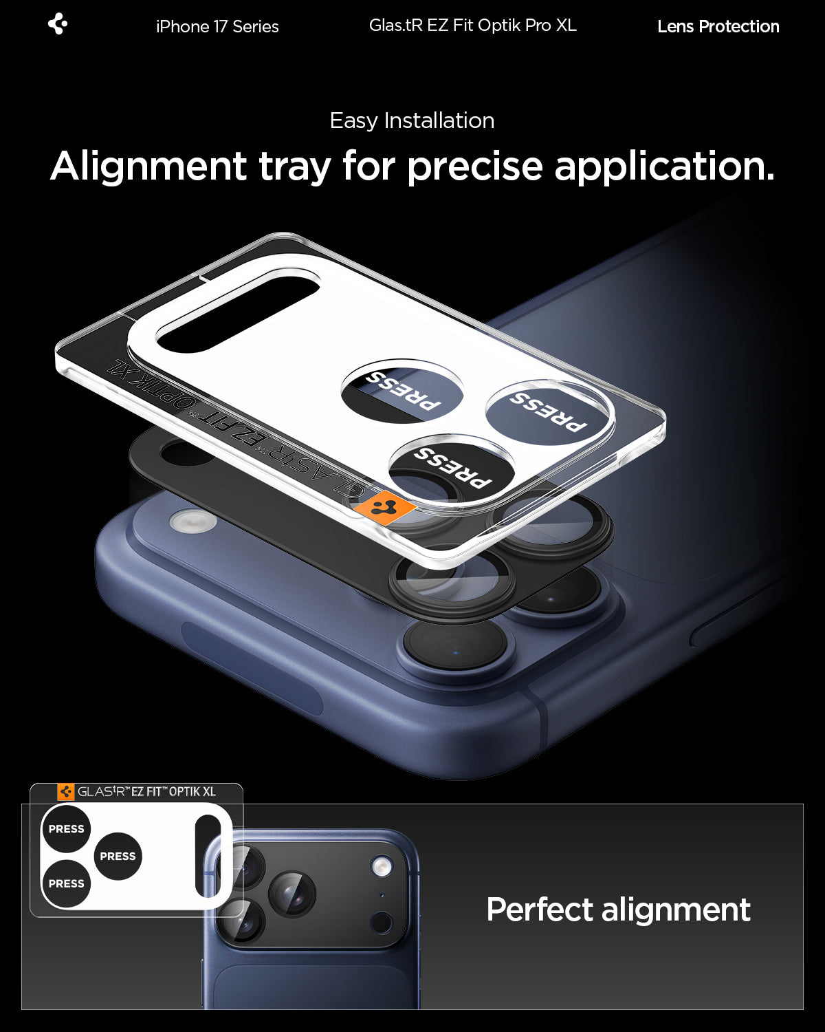 Sklo na fotoaparát pro iPhone 17 Pro Spigen Glass tR EZ Fit Optik Pro XL - černé