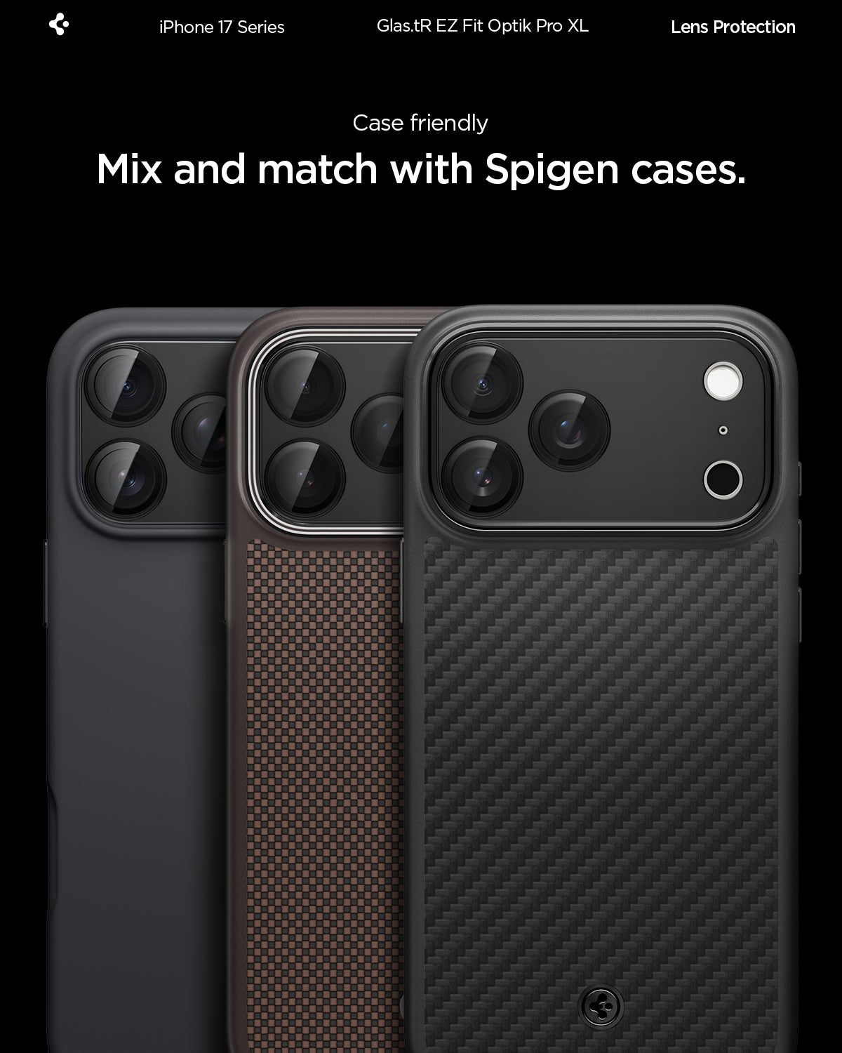 Sklo na fotoaparát pro iPhone 17 Pro Spigen Glass tR EZ Fit Optik Pro XL - černé