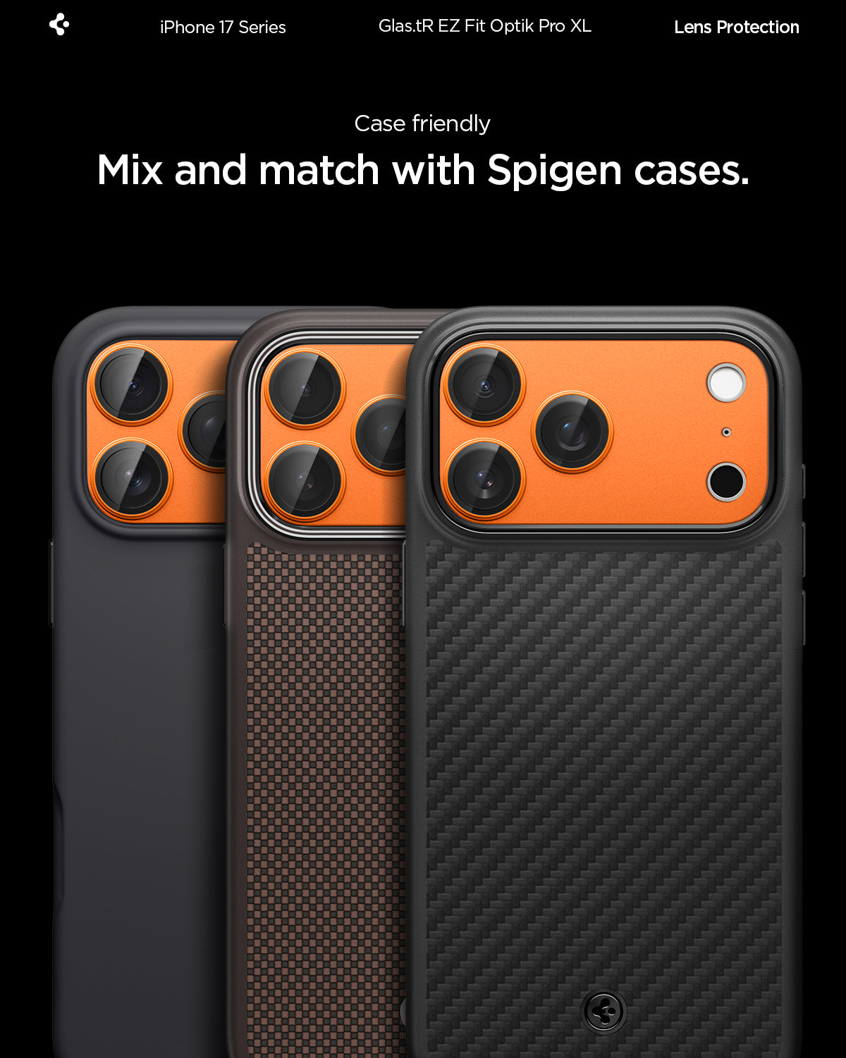 Sklo na fotoaparát pro iPhone 17 Pro Max Spigen Glass tR EZ Fit Optik Pro XL - oranžové