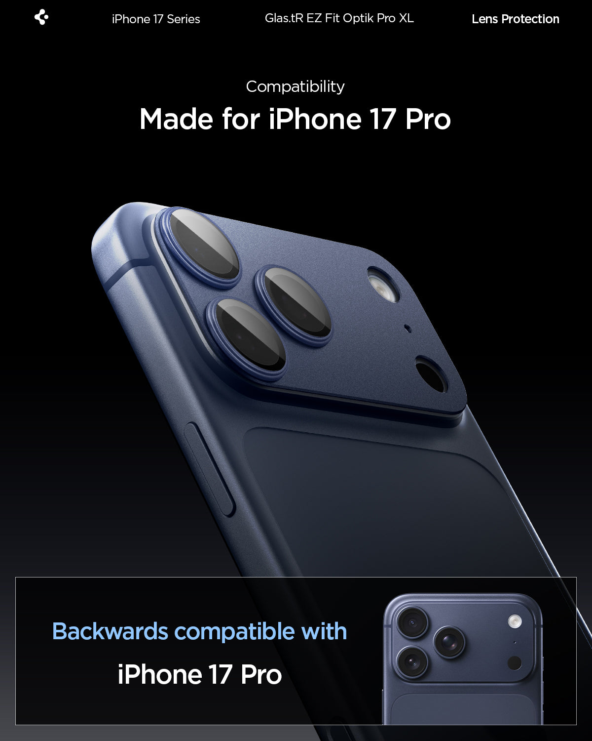 Sklo na fotoaparát pro iPhone 17 Pro Spigen Glass tR EZ Fit Optik Pro XL - modré