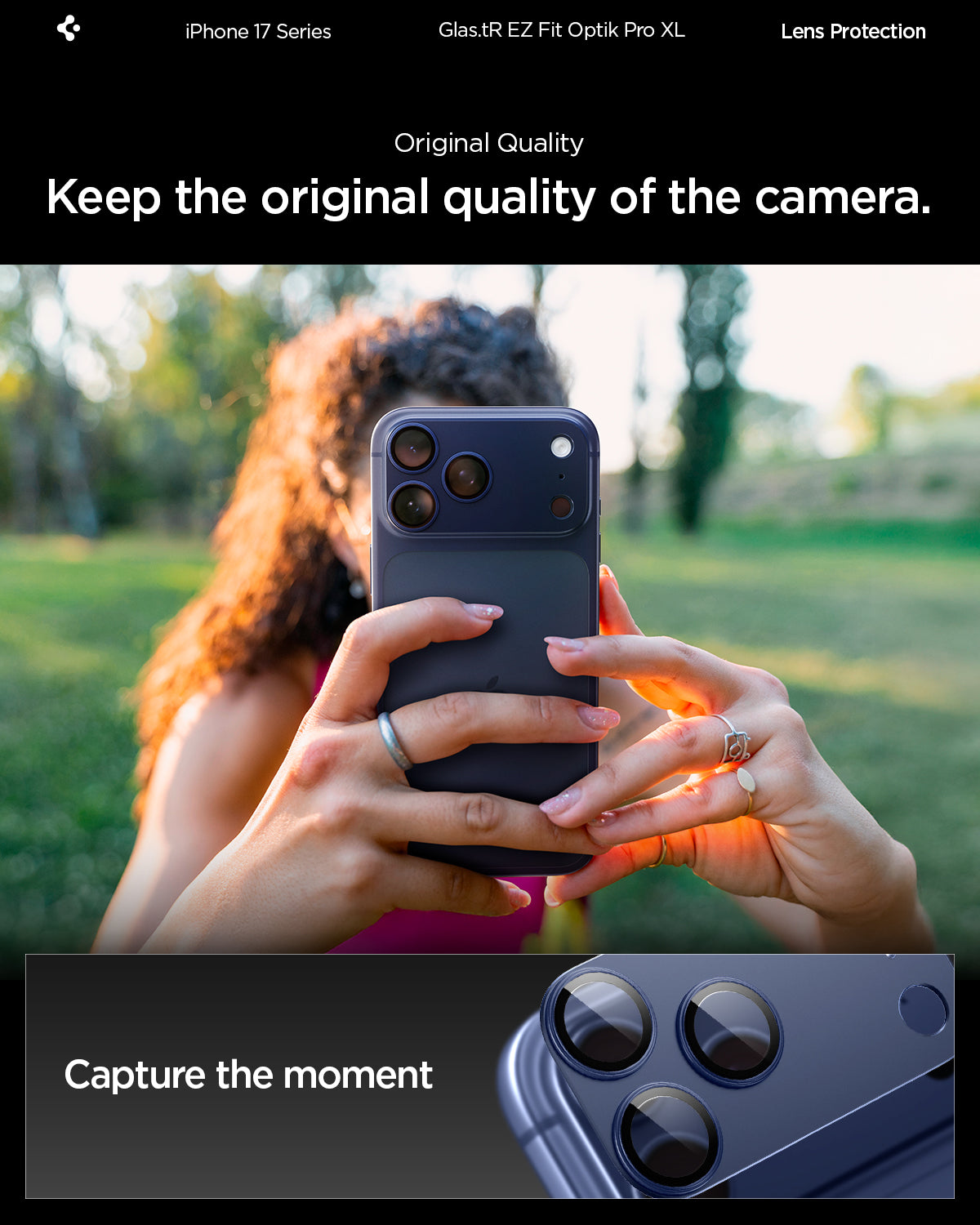 Sklo na fotoaparát pro iPhone 17 Pro Spigen Glass tR EZ Fit Optik Pro XL - modré