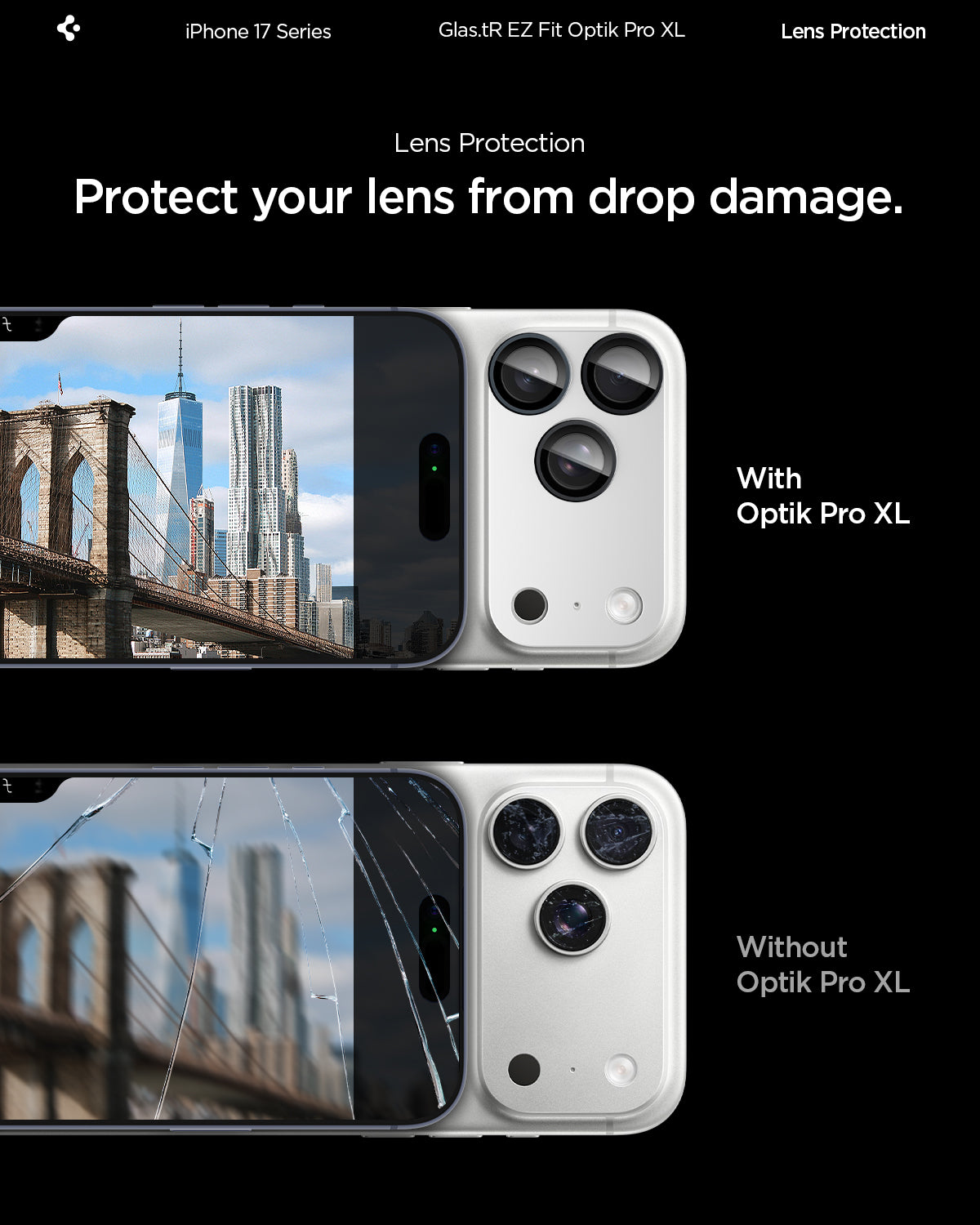 Sklo na fotoaparát pro iPhone 17 Pro Spigen Glass tR EZ Fit Optik Pro XL - bílé