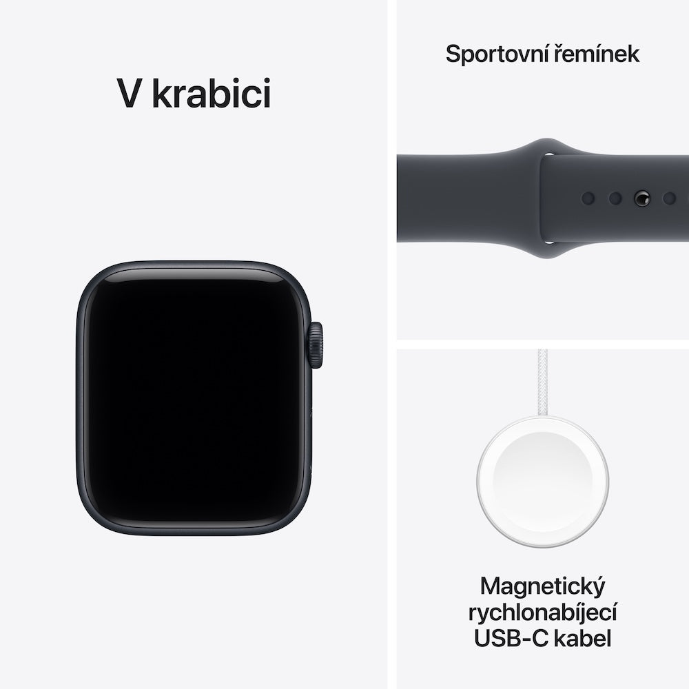 Apple Watch SE 3 GPS 40mm temně inkoustové hliníkové pouzdro s temně inkoustovým sportovním řemínkem - S/M (otevřený) - iSTYLE.cz