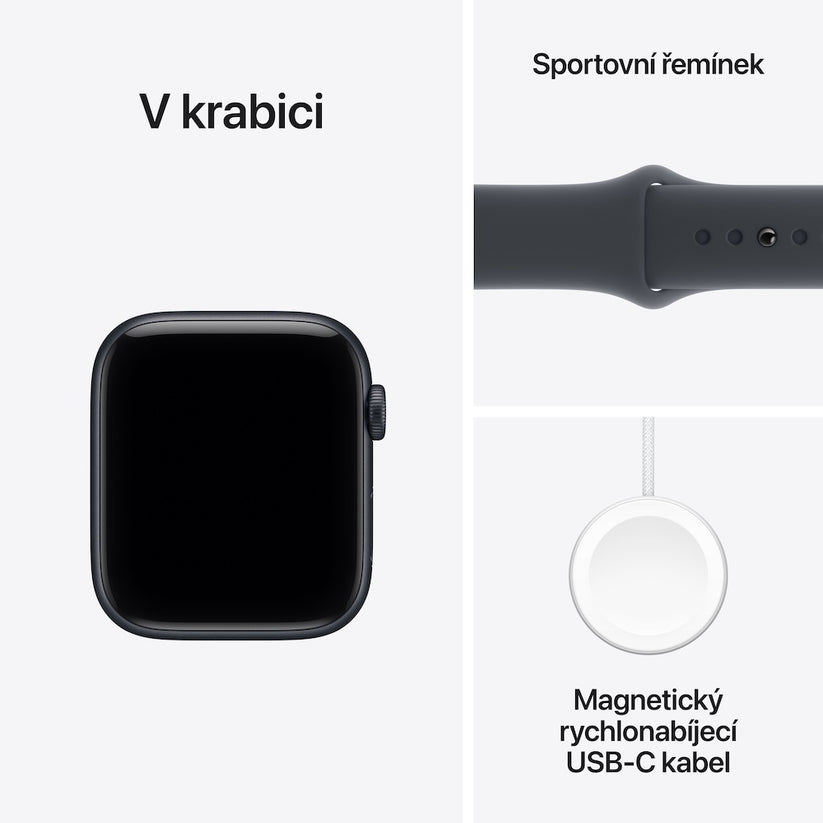Apple Watch SE 3 GPS 40mm temně inkoustové hliníkové pouzdro s temně inkoustovým sportovním řemínkem - S/M (otevřený) - iSTYLE.cz