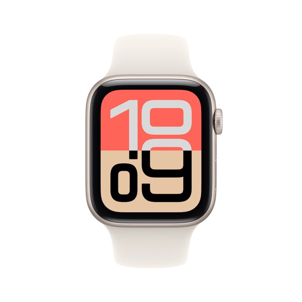Apple Watch SE 3 GPS 44mm hvězdně bílé hliníkové pouzdro s hvězdně bílým sportovním řemínkem - M/L (otevřený) - iSTYLE.cz