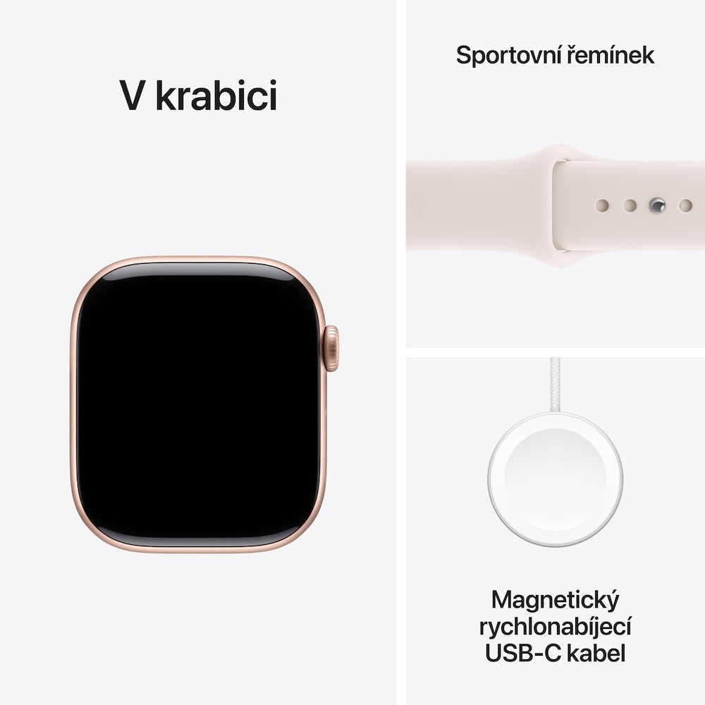 Apple Watch Series 11 GPS 42mm růžově zlaté hliníkové pouzdro se světle ruměným sportovním řemínkem - S/M (otevřený) - iSTYLE.cz