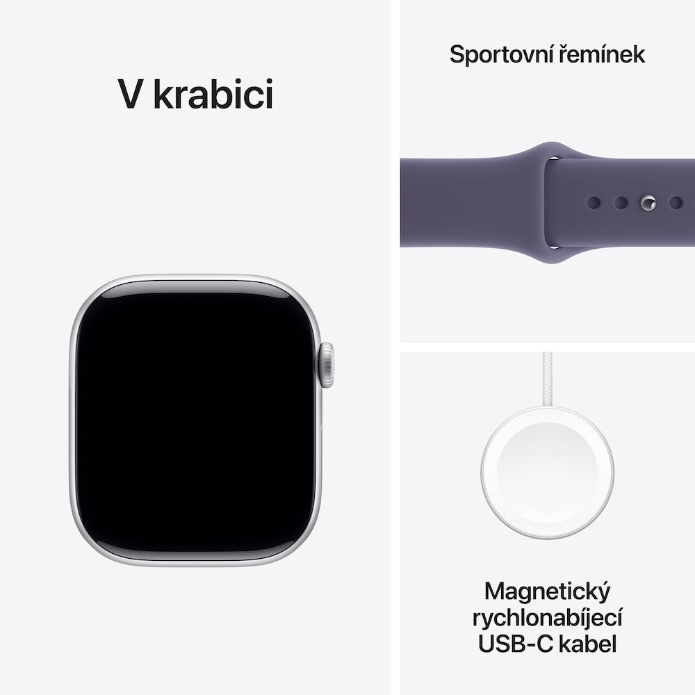 Apple Watch Series 11 GPS + Cellular 42mm stříbrné hliníkové pouzdro s mlžně fialovým sportovním řemínkem - M/L - iSTYLE CZ