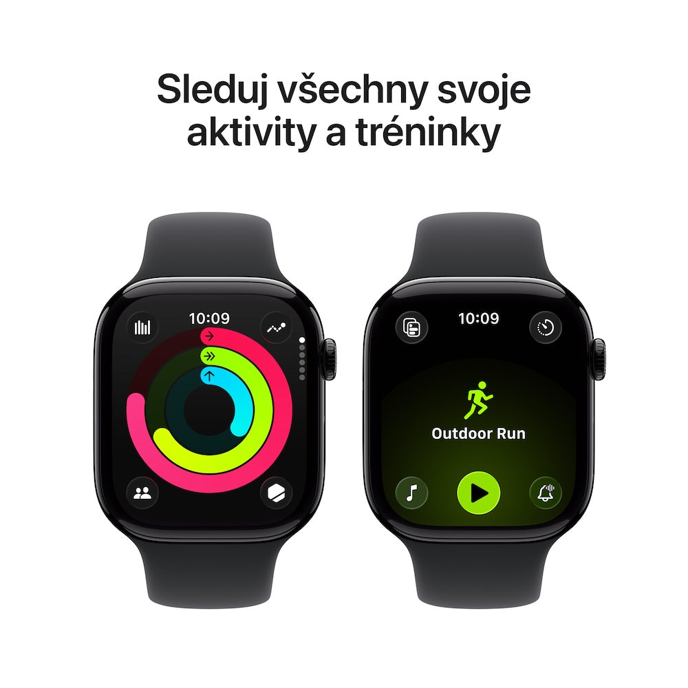 Apple Watch Series 11 GPS 46mm klavírně černé hliníkové pouzdro s černým sportovním řemínkem - S/M (otevřený) - iSTYLE.cz