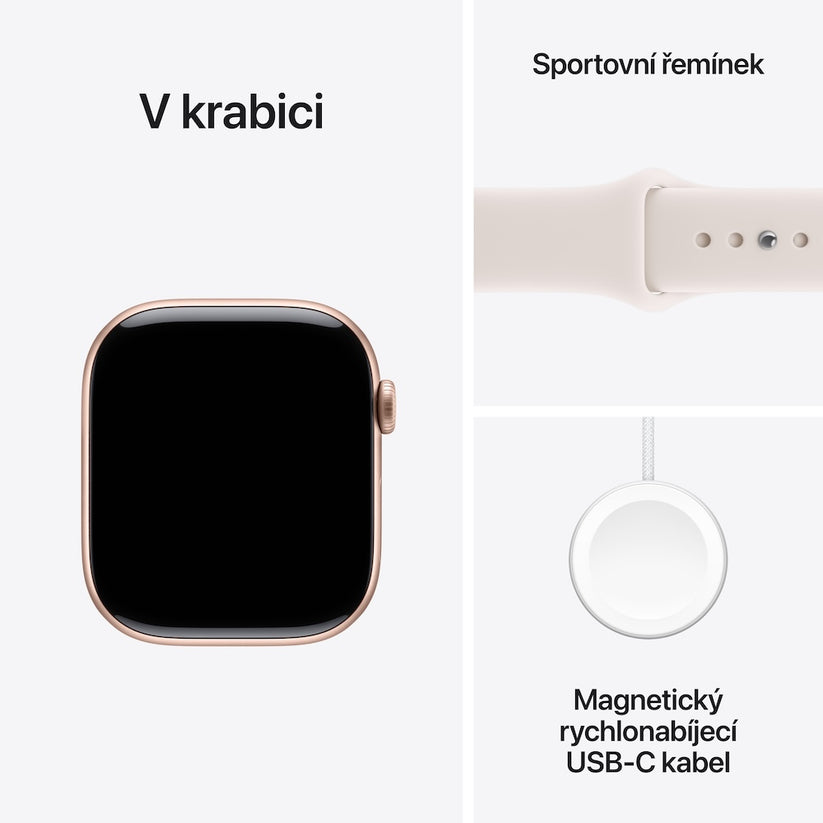 Apple Watch Series 11 GPS 46mm růžově zlaté hliníkové pouzdro se světle ruměným sportovním řemínkem - M/L (otevřený) - iSTYLE.cz