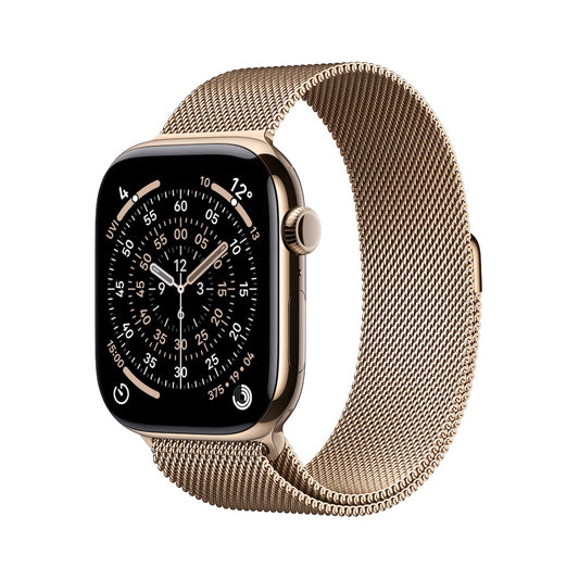 Apple Watch Series 11 GPS + Cellular 46mm zlaté titanové pouzdro se zlatým milánským tahem - S/M (otevřený) - iSTYLE.cz