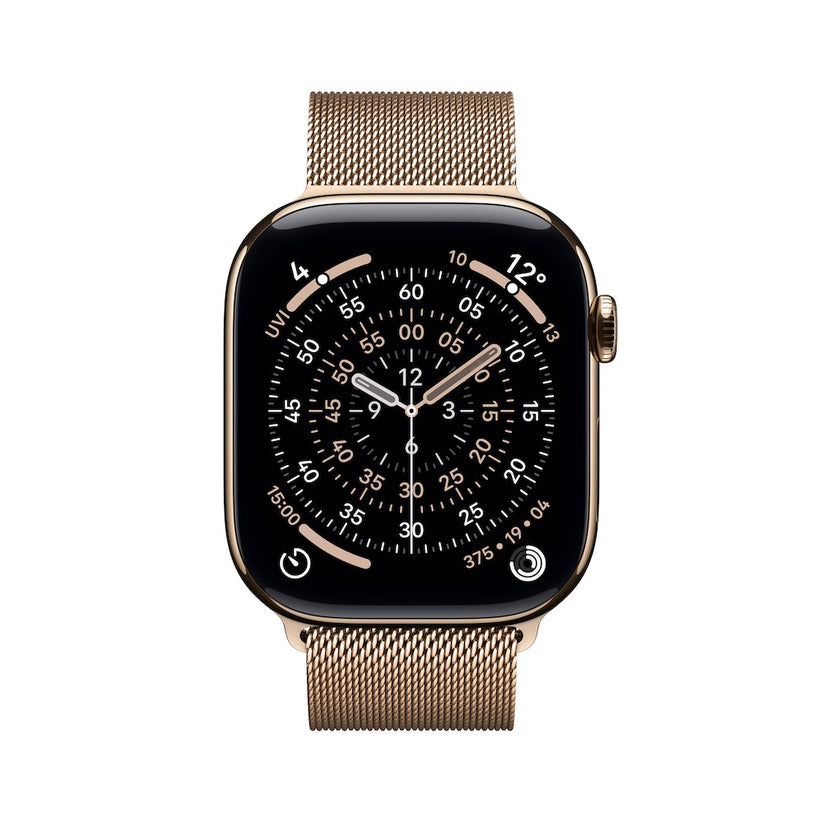 Apple Watch Series 11 GPS + Cellular 42mm zlaté titanové pouzdro se zlatým milánským tahem (otevřený) - iSTYLE.cz