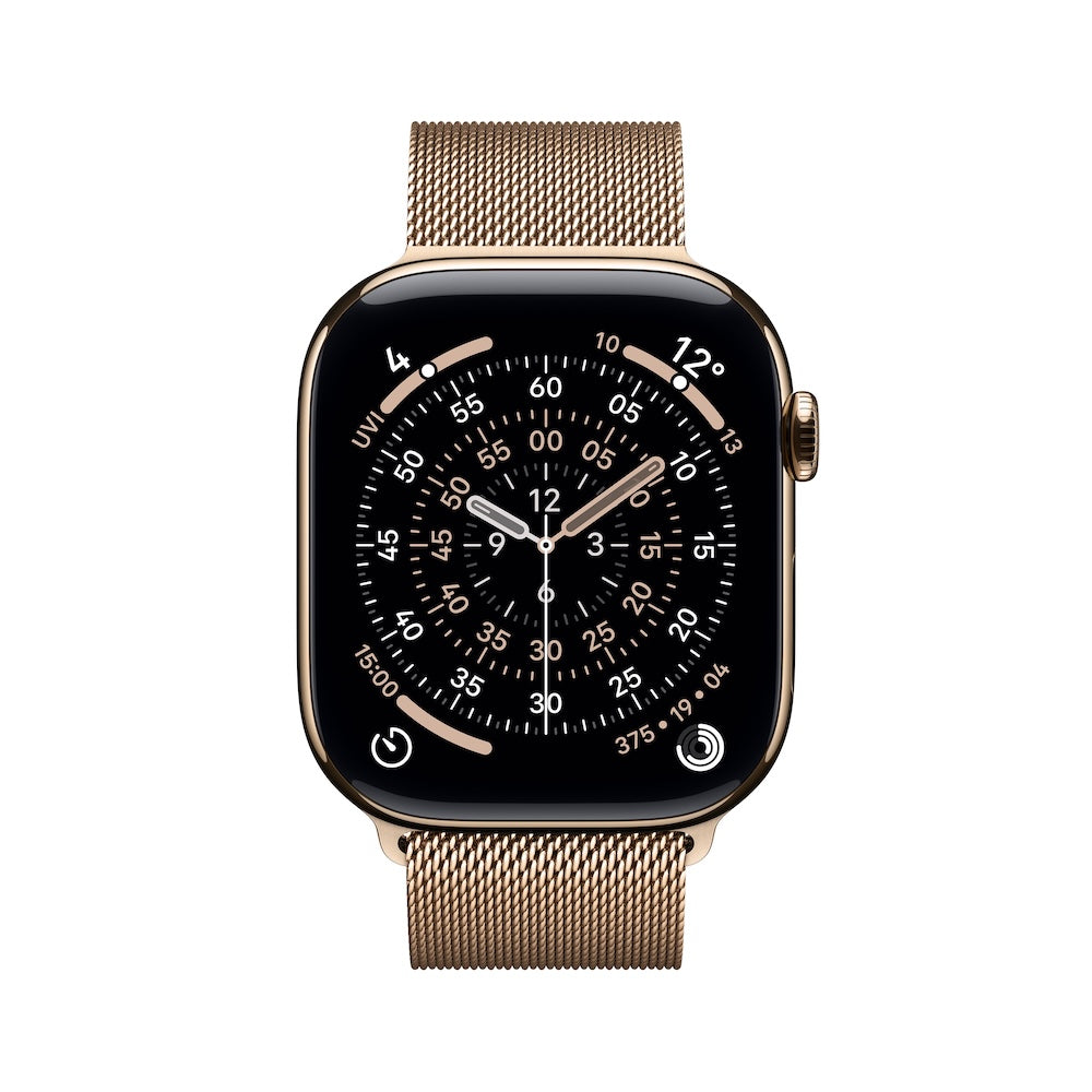 Apple Watch Series 11 GPS + Cellular 46mm zlaté titanové pouzdro se zlatým milánským tahem - S/M (otevřený) - iSTYLE.cz