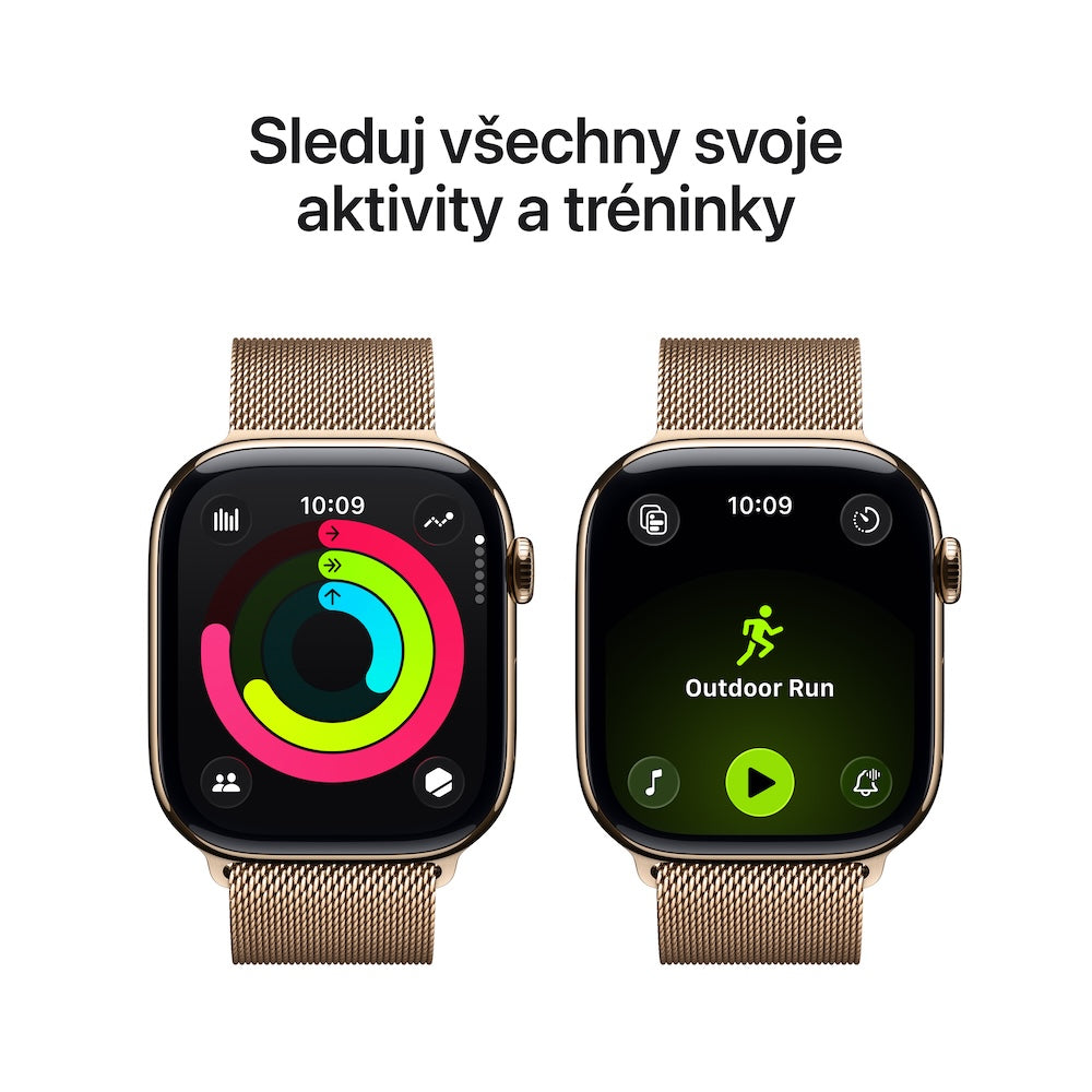 Apple Watch Series 11 GPS + Cellular 42mm zlaté titanové pouzdro se zlatým milánským tahem (otevřený) - iSTYLE.cz