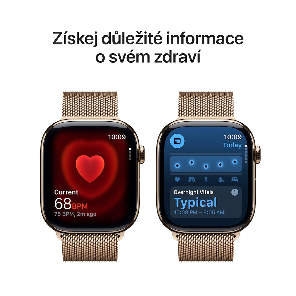 Apple Watch Series 11 GPS + Cellular 42mm zlaté titanové pouzdro se zlatým milánským tahem (otevřený) - iSTYLE.cz