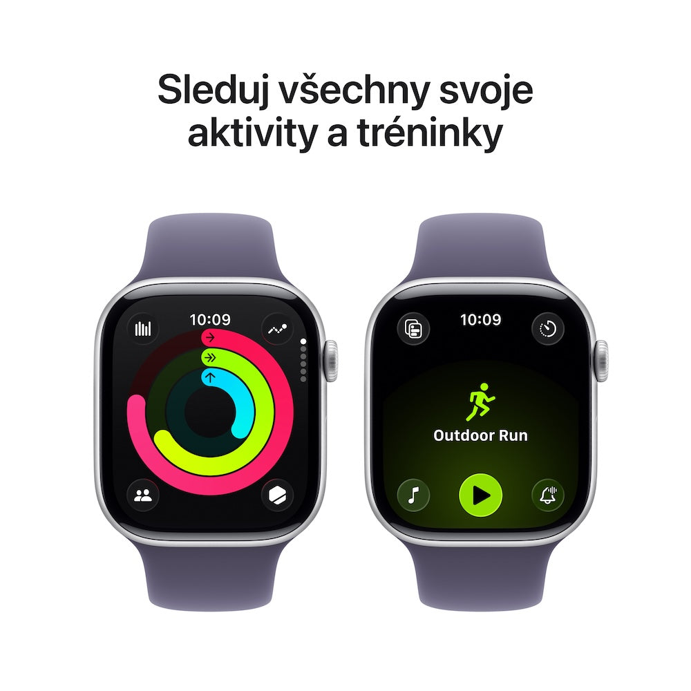 Apple Watch Series 11 GPS + Cellular 46mm stříbrné hliníkové pouzdro s mlžně fialovým sportovním řemínkem - S/M - iSTYLE CZ