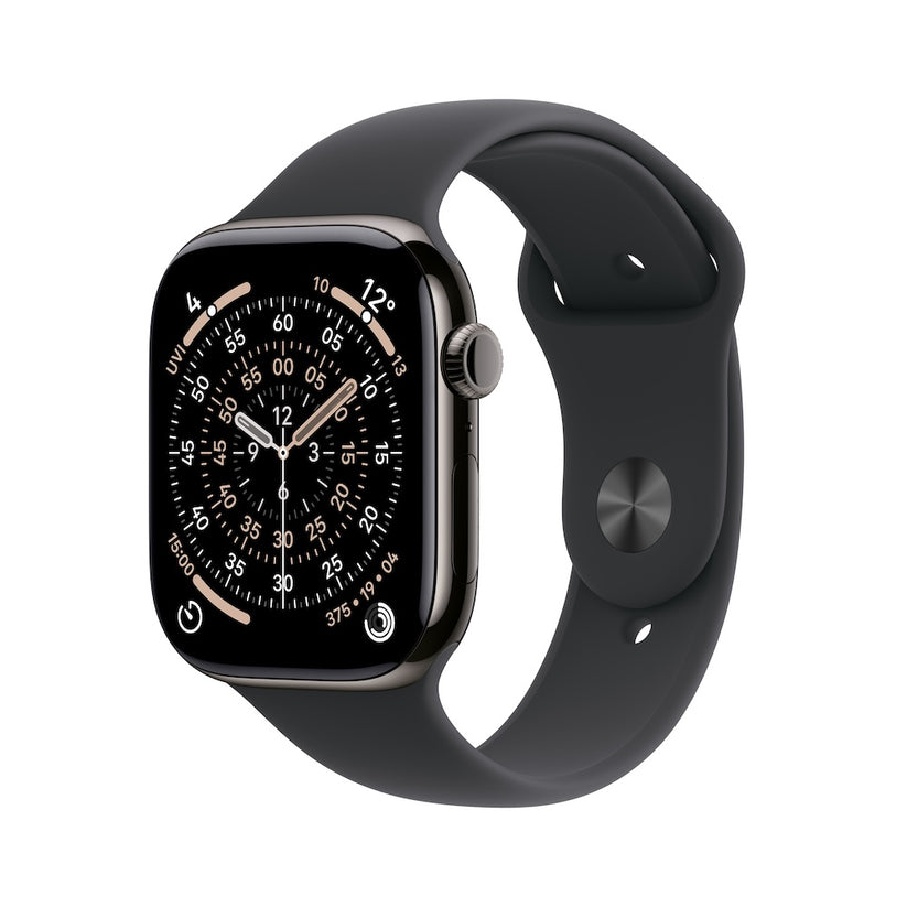 Apple Watch Series 11 GPS + Cellular 42mm břidlicově šedé titanové pouzdro s černým sportovním řemínkem - M/L (otevřený) - iSTYLE.cz