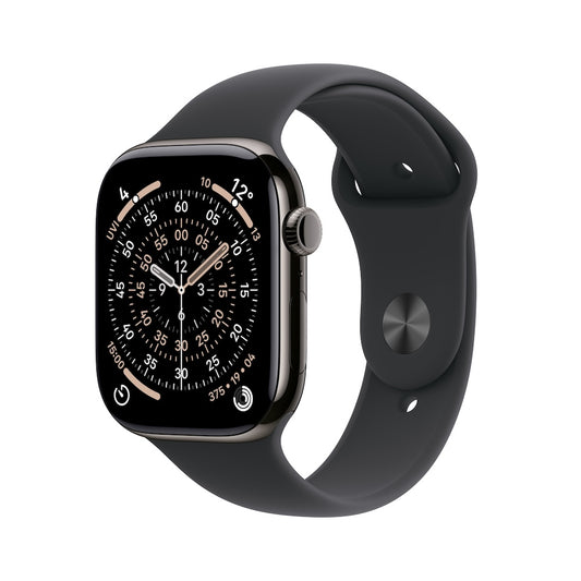 Apple Watch Series 11 GPS + Cellular 42mm břidlicově šedé titanové pouzdro s černým sportovním řemínkem - M/L (otevřený) - iSTYLE.cz