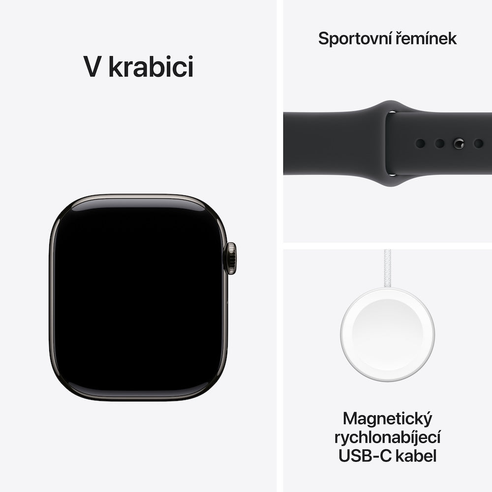 Apple Watch Series 11 GPS + Cellular 42mm břidlicově šedé titanové pouzdro s černým sportovním řemínkem - M/L (otevřený) - iSTYLE.cz